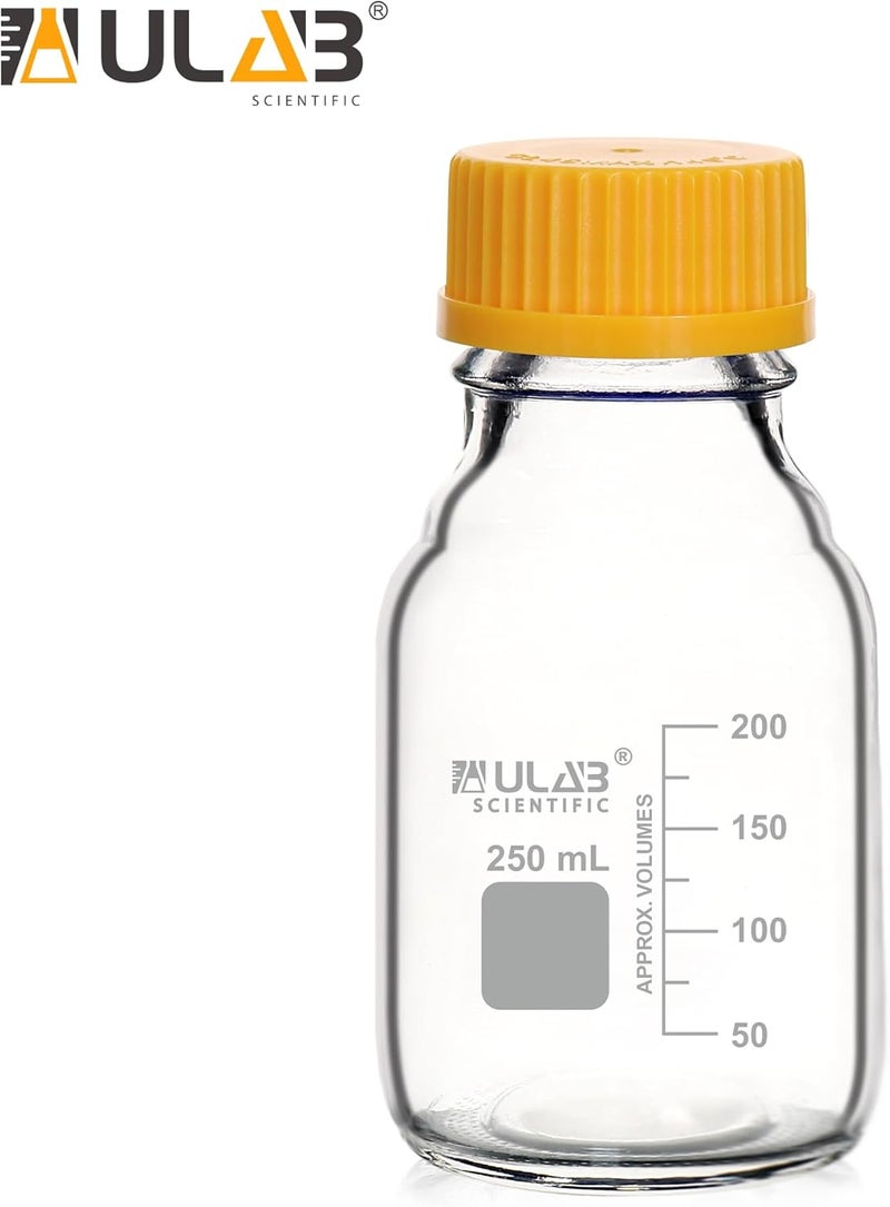 ULAB Round Media Storage Bottle, Vol.250ml(8.5oz) 3.3 Borosilicate Glass Storage Bottles with GL45 Screw Cap, Pack of 4, URB1035 - Image 3